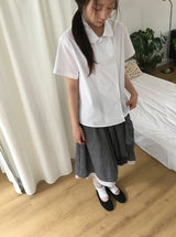 Karohi Sleeve Layered Check Shirring Midi Banding Skirt