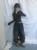 Fingerhole line hooded half zipup
