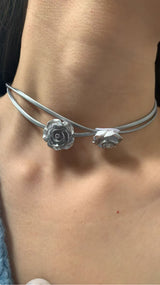 Silver ROSE choker necklace