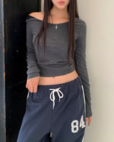 フモスナップボタンリベッドワンオフショルダーロングスリーブTシャツ