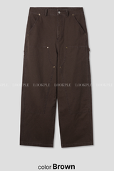 Levito Double Knee Back Banding Semi-Wide Cotton Pants
