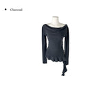 Mulder Off-Shoulder Unbalanced Shirring Frill Knit