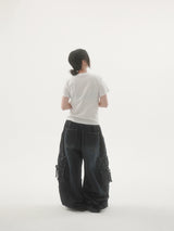 Drop buckle cargo denim pants -2C