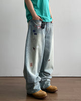 Sticker Print Denim Pants