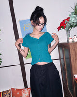 (2color) Wrap Button Wide Banding Pants
