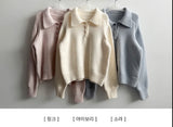 Isom leg run loose fit big collar button knit