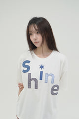 オーバーサイズシャインアップリケTシャツ [ワイン]