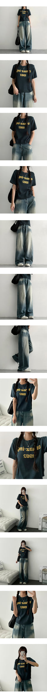[Summer long pants!] Dabber vintage washed wide denim pants