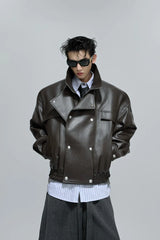 Deconstructed Cropped Faux Leather Jacket