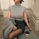 [BELLIDE MADE] セリーヌスリムリブショートスリーブタートルネックTシャツ