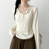 Side Shirring T-shirt💛Jena Snap Shirring Long Sleeve T-shirt (6 colors)