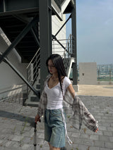 Loose fit see-through check shirt male (2 colors)