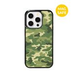 【MADE】カモフラージュ カーキオリーブ アイフォン ケース [Glossy Glass/Magsafe]