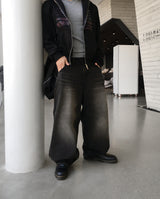 No.1538 A pocket wide black denim PT