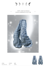 RELABEL (Gemeng) Flower Bud Balloon Check Print Draped Loose-Fit Crinkled Gradient Washed Denim Trousers