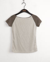Zver ナグランカラーコンビネーションシースルー半袖Tシャツ