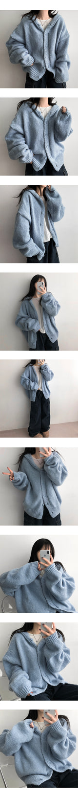 Tory button hooded knit cardigan