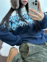 ウール🧸 アンゴラスノーフラワーロウンフニット❤🤎🩵💙4カラー