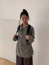 [unisex] ミッケンズワッフルボーダー襟付きTシャツ
