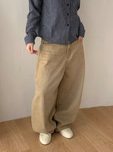クラインバックポイントワイドウォッシュ加工デニムパンツ