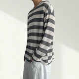 Shoulder Unbalanced Snap Cooling Stripe Knitwear (3 colors)