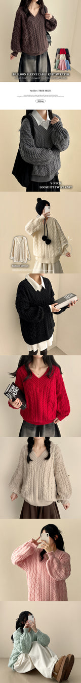 Raon Balloon Twisted V-Knit