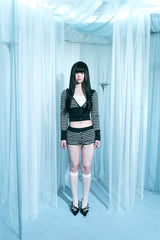 Stripe cropped hooded zip-up shot pants set-up two-piece