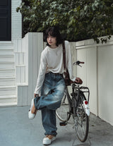 ドレーンエンボスウォッシュドバルーンデニムパンツ