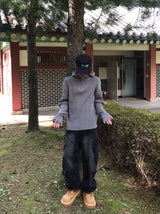 リブフードハードジップアップニット