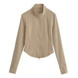 Velvet Collar Slim Round Zip-Up