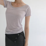[Atimo] ベーシック Uネック ショートスリーブ Tシャツ - 5カラー