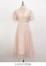 Hanin V-neck Chiffon Tie Short Sleeve Long One Piece