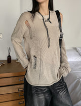 Yukia Damage Deep V-Neck Knit