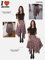 Unbalanced High Midi Checkered Skirt