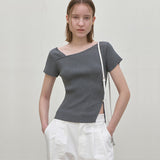 (Z-T-6651)UNBALANCED CUTOUT SLIM KNIT