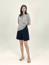  3RD REORDER HIP POCKET EMBROIDERY BLACK DENIM SHORTS LONG VERSION code 25106
