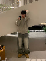 グレーティーンウォッシュバルーンデニムパンツ