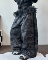 MILITARY CUTE LAYERED TRACK🤍🎀💘 CANCAN FRILL RUFFLE SKIRT PANTS 💚🩶2COLOR