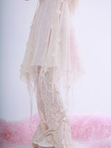 ROSE ISLAND Slim-Fit Wide-Leg Pants in Floral Cotton, Casual Sweet Style, Flattering