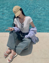 【BELLIDE MADE】モダール素材 Uネック無地半袖Tシャツ