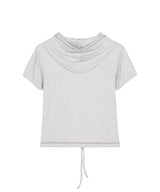 Puff Cover Stitch Crop Hoodie - GRAY MELANGE