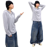 ベーシックヘンリーネックフード付き長袖Tシャツ