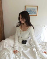[MADE] Ray, U-neck rib long sleeve T-shirt