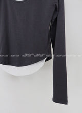 カラーリングレイヤードUネックロングスリーブTシャツ