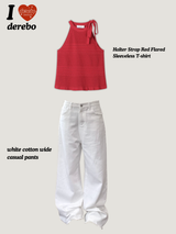 Halter Strap Red Flared Sleeveless T-shirt