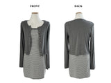 Light Hour ストライプノースリーブドレス & シルバーボタンカーディガン 2-piece Set (Gray)