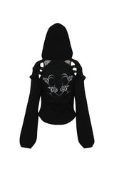 メッシュスリットパーカートップ ブラック
