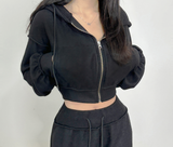 (ZIP-UP & PANTS SET!) 4 COLORS THICK FLEECE RIBBED CROPPED TRAINING ZIP-UP
