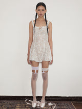 rirri Summer New Arrival Lace Trim Bow Accent Princess A-Line Slimming Short Dress