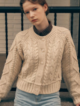 WOOL BLENDED CABLE CARDIGAN IVORY